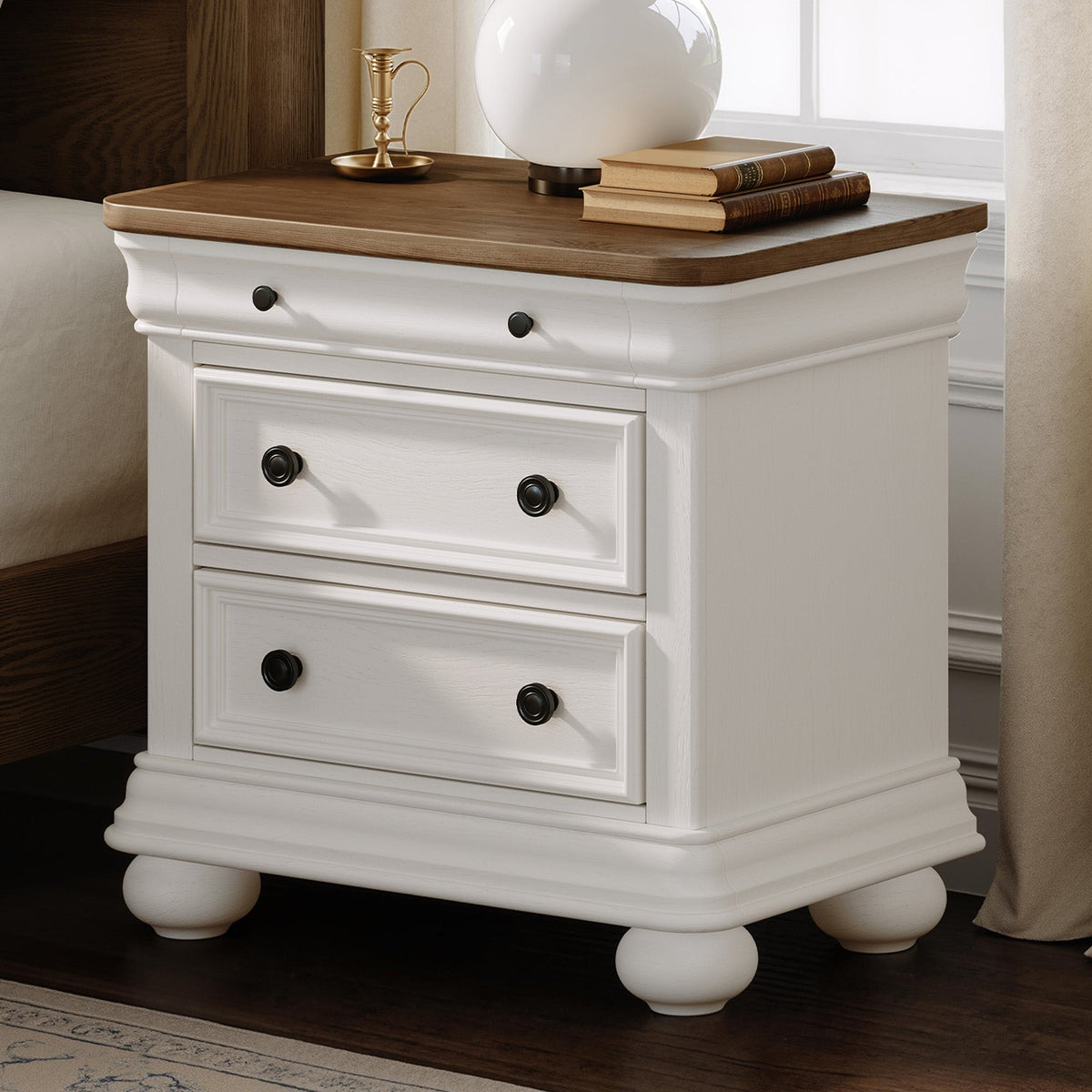 Bun Fully Assembly Wood Nightstand Amerlife White &Brown / 26" W