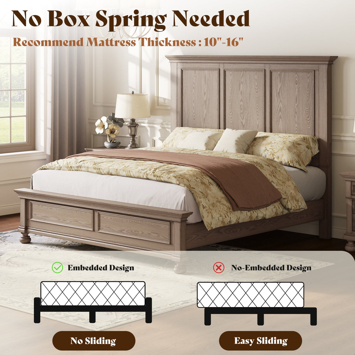 Bobbin Solid Wood Platform Bed-Taupe Gray-King