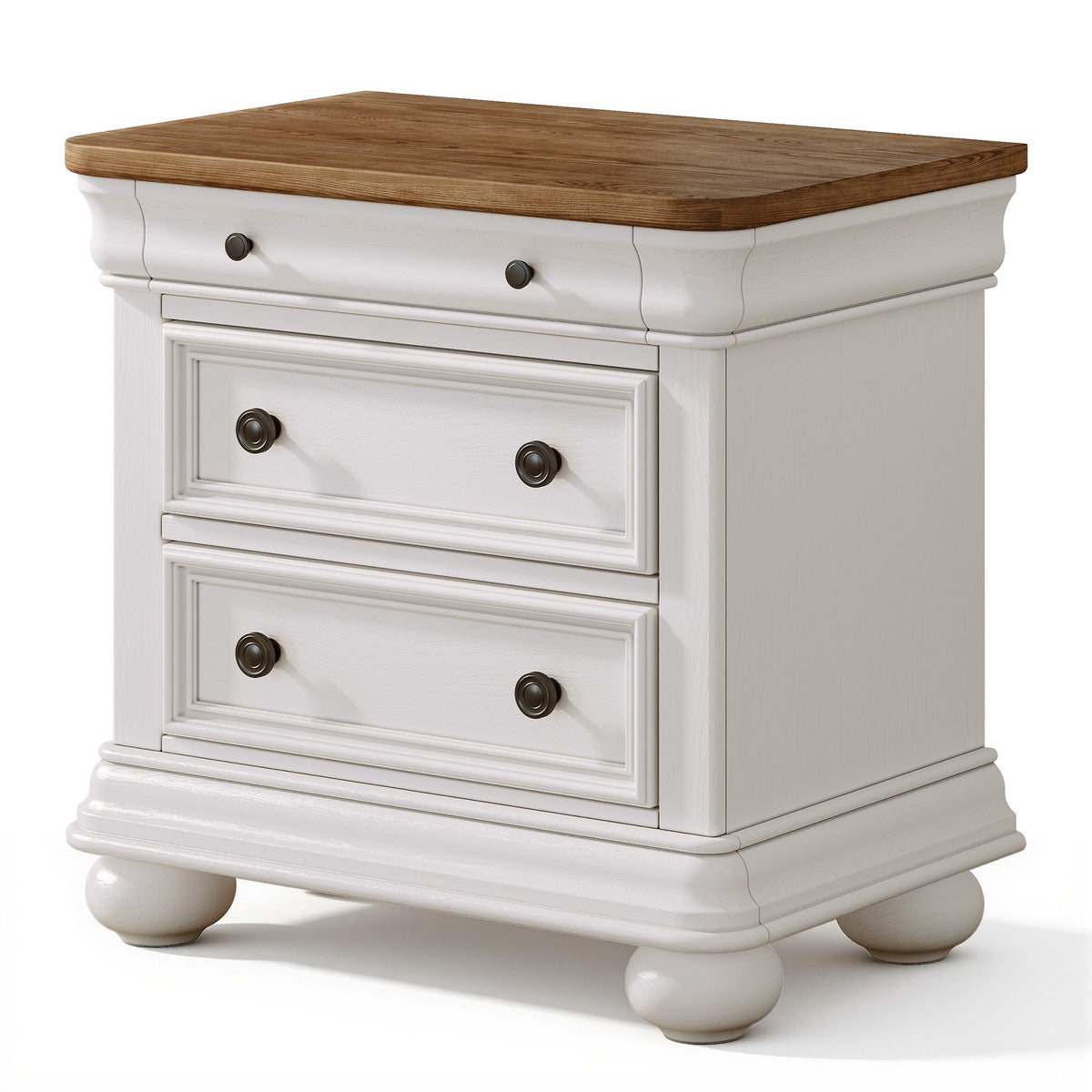 Bun Fully Assembly Wood Nightstand Amerlife White &Brown / 26" W