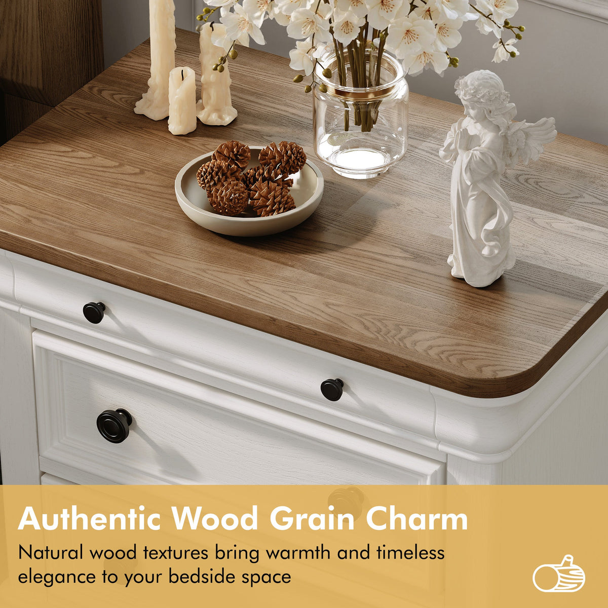 Bun Fully Assembly Wood Nightstand Amerlife White &Brown / 26" W