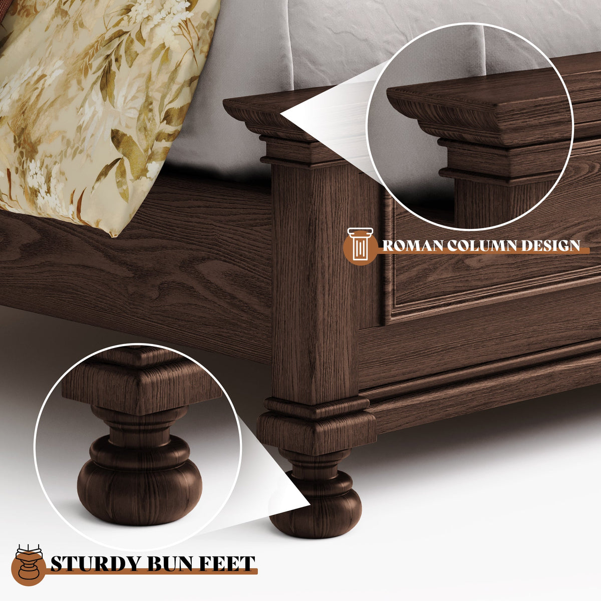 Bobbin Solid Wood Platform Bed-Black Walnut-Queen