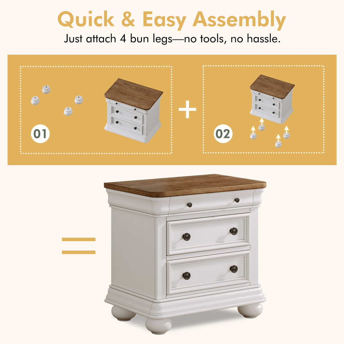 Bun Fully Assembly Wood Nightstand Amerlife White &Brown / 26" W