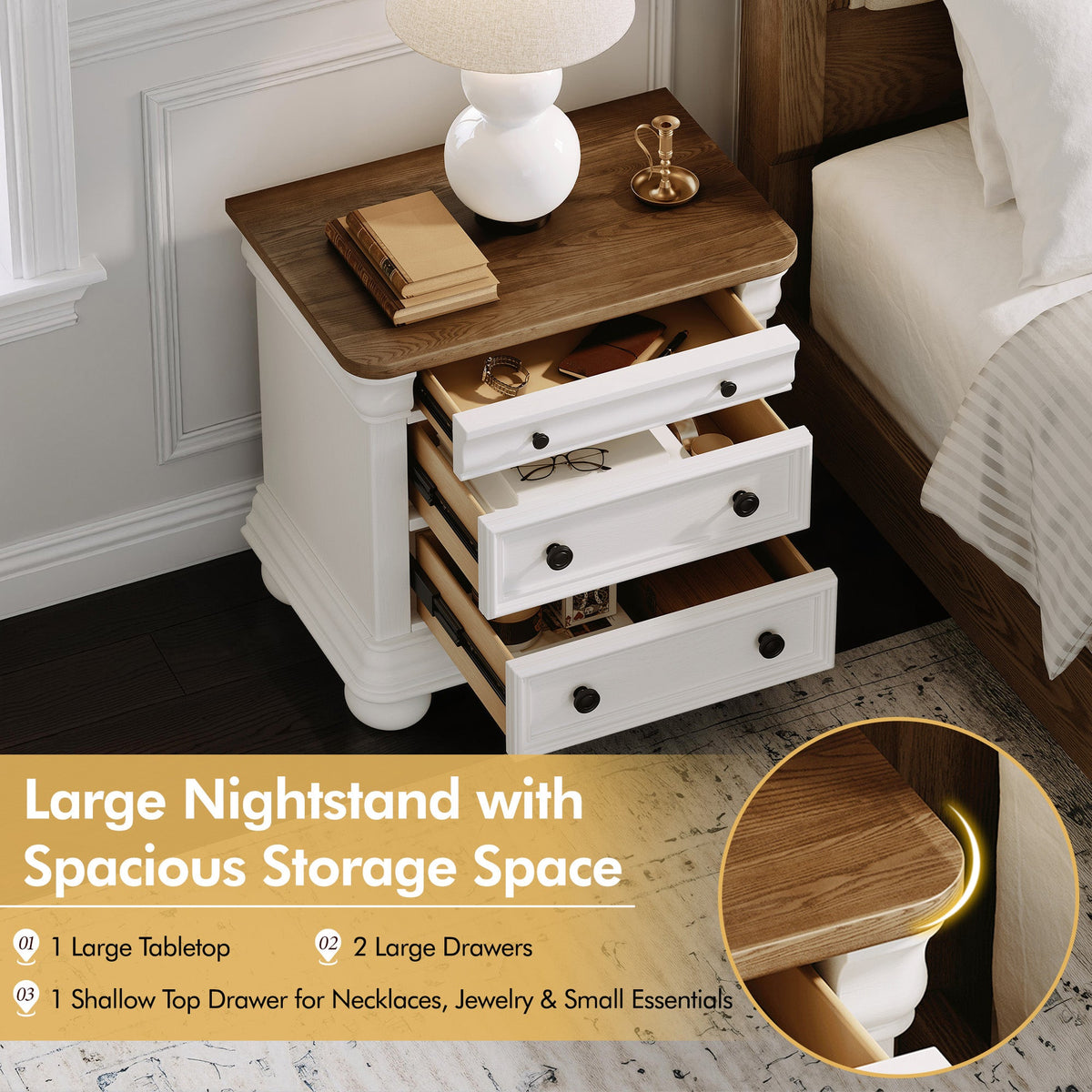 Bun Fully Assembly Wood Nightstand Amerlife White &Brown / 26" W