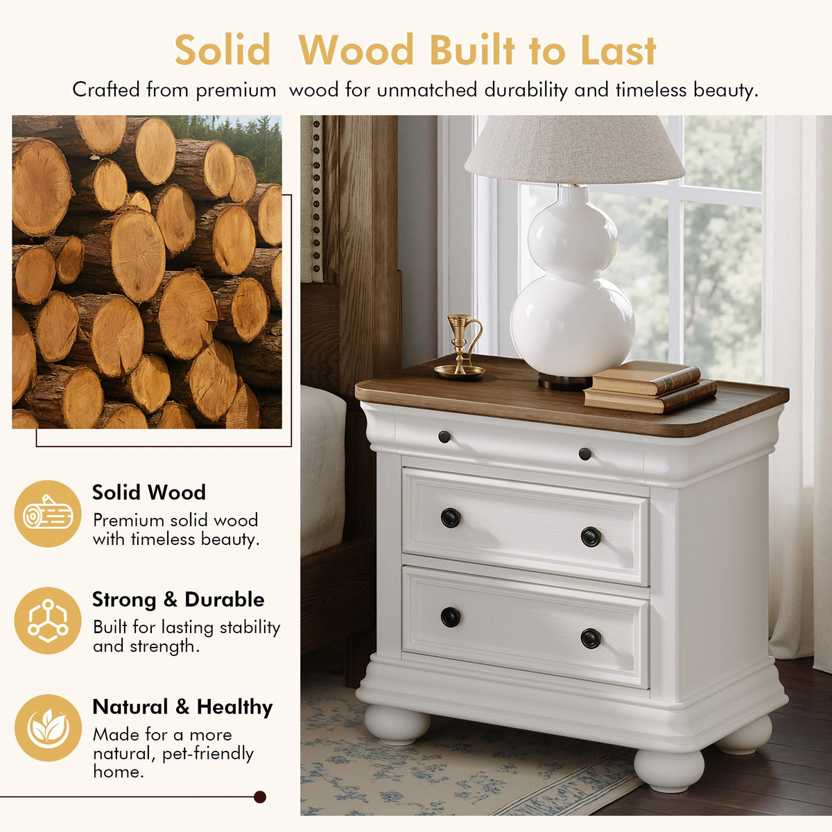 Bun Fully Assembly Wood Nightstand Amerlife White &Brown / 26" W