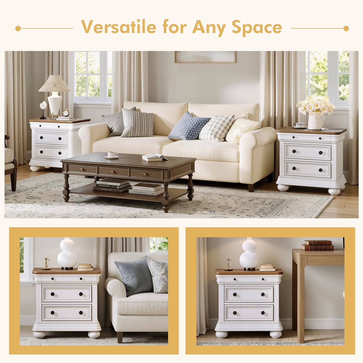 Bun Fully Assembly Wood Nightstand Amerlife White &Brown / 26" W