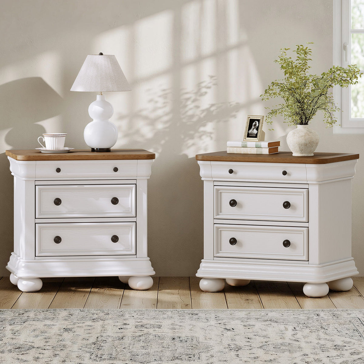 Bun Fully Assembly Wood Nightstand Amerlife White &Brown / 26" W