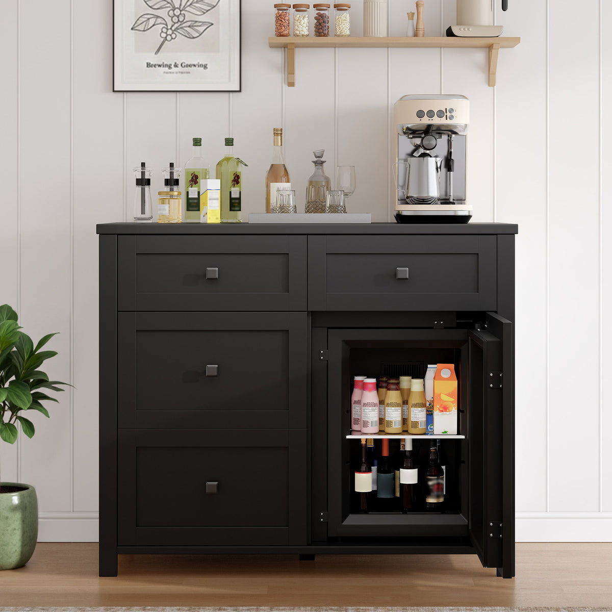 Faux 41" Dresser with Built-in Mini Fridge -Black