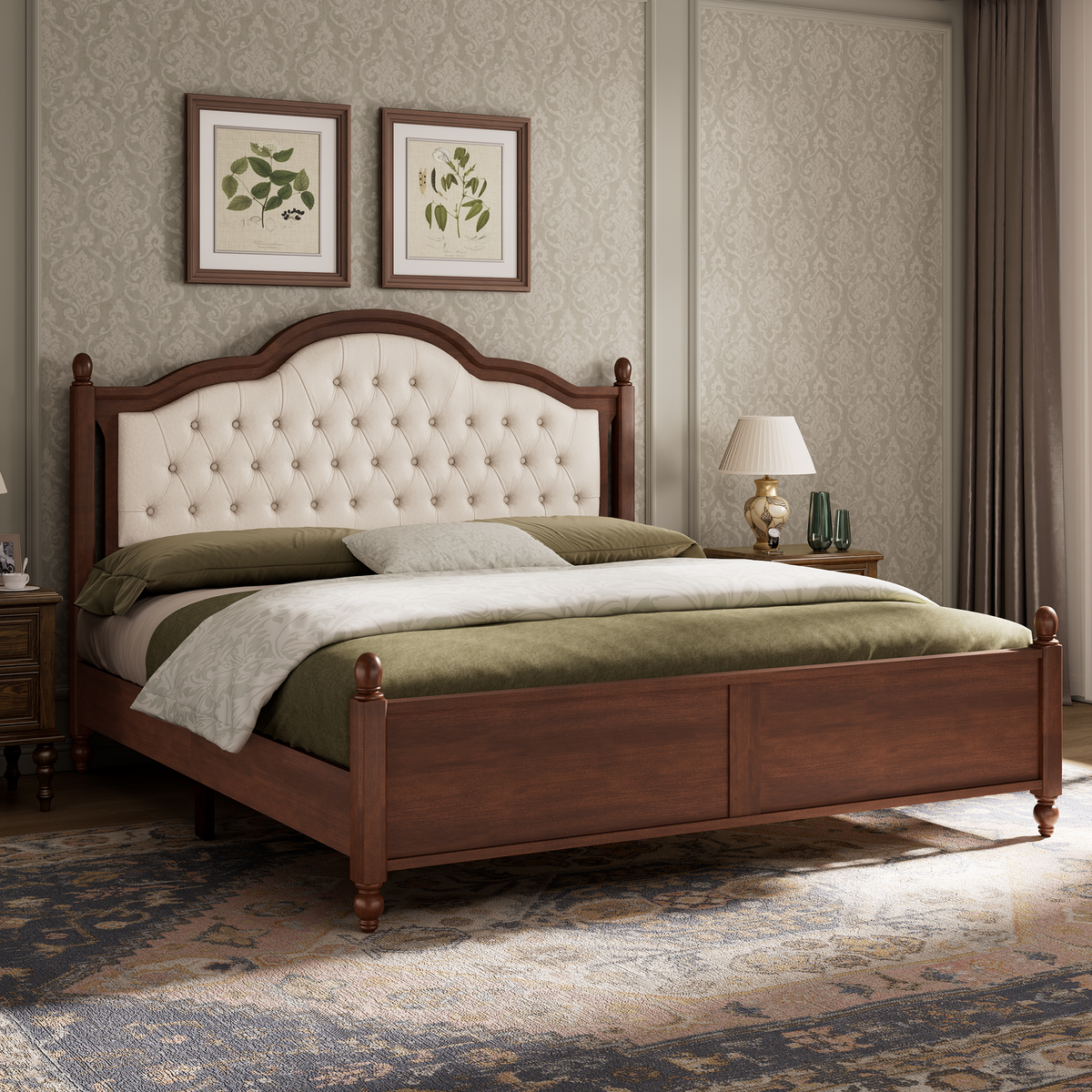 Astor Solid Wood King Bed Frame with Headboard-King-Walnut