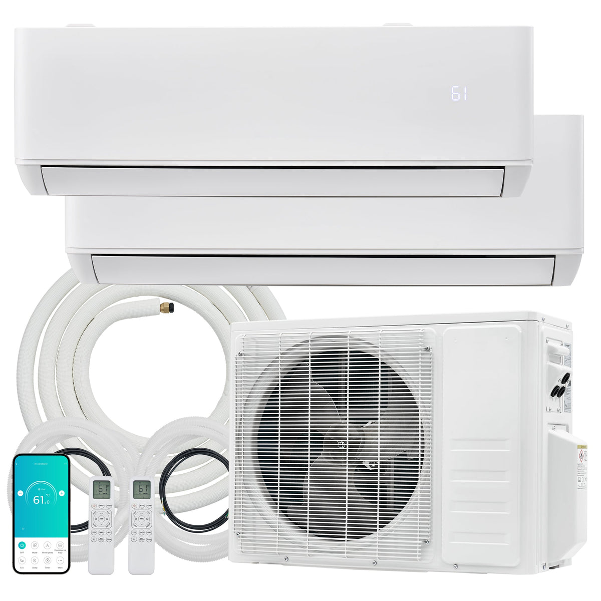 Multi-Zone Ductless Mini Split AC and Heating System (2 & 3 Zone)-2 Zone 20000 BTU (9k+12k)-WIFI