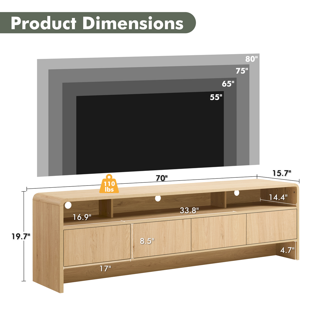 Flat Wood Curved TV Stand-OAK