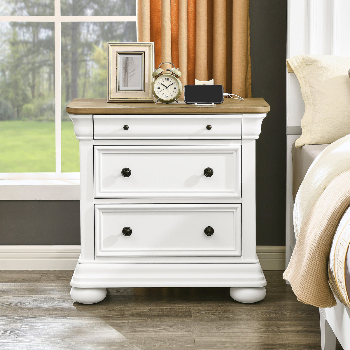 Bun Fully Assembly Wood Nightstand Amerlife White &Brown / 30" W