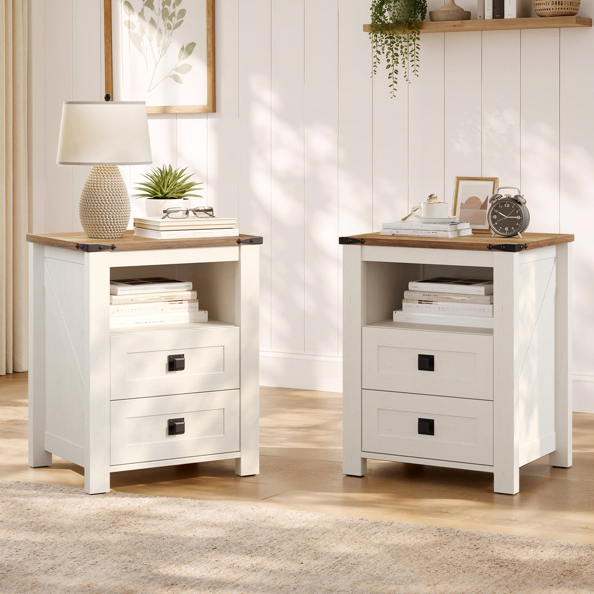 Hub Nightstand Set of 2 Amerlife White &Brown