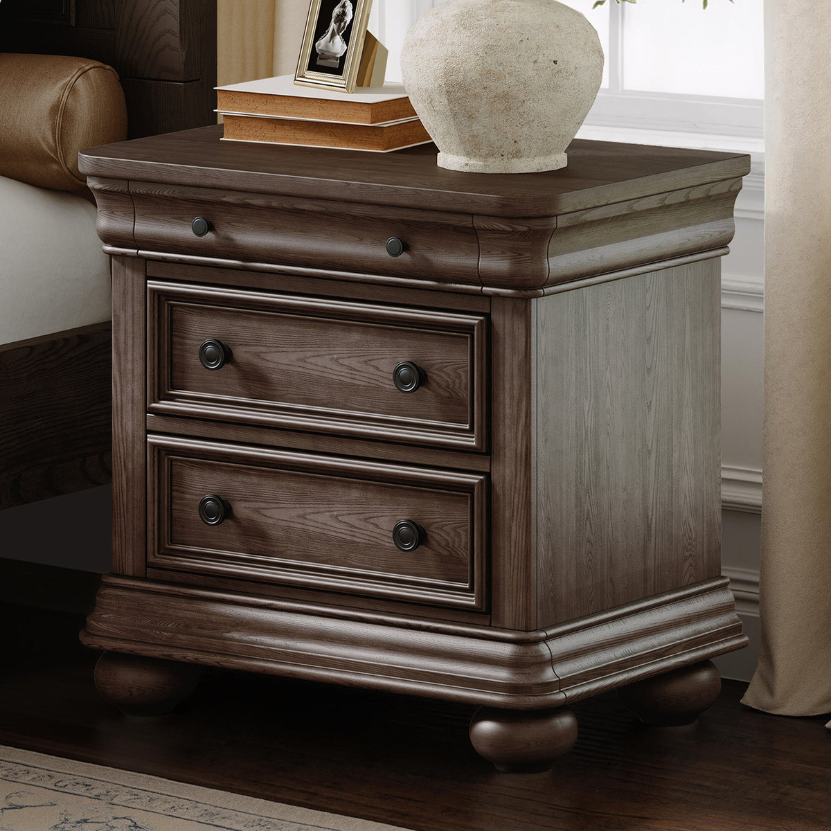 Bun Fully Assembly Wood Nightstand Amerlife Brown / 30" W