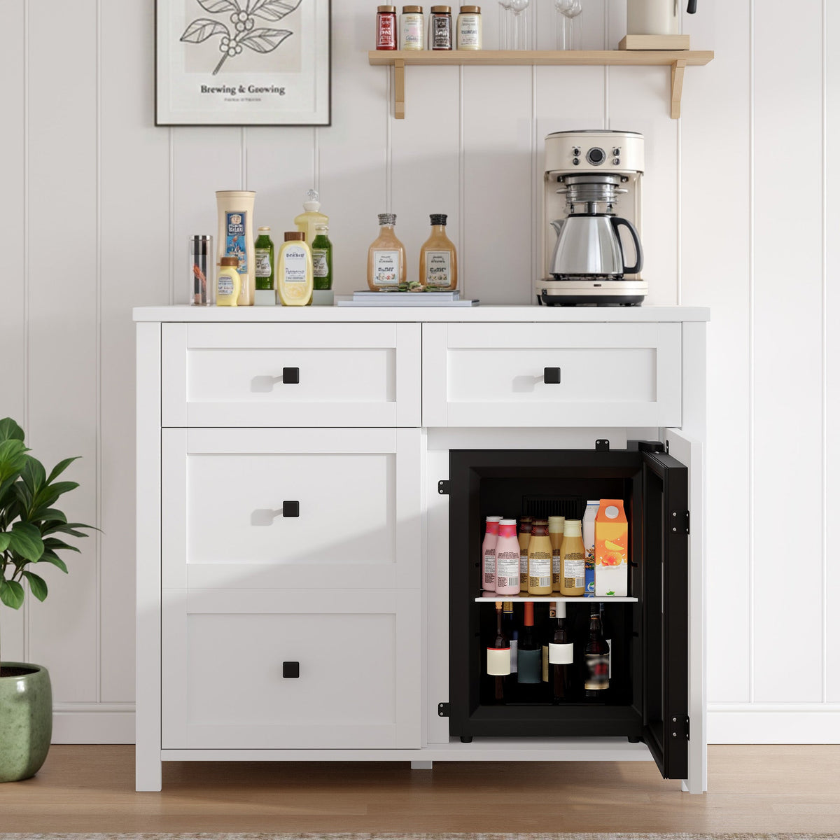 Faux 41" Dresser with Built-in Mini Fridge -White