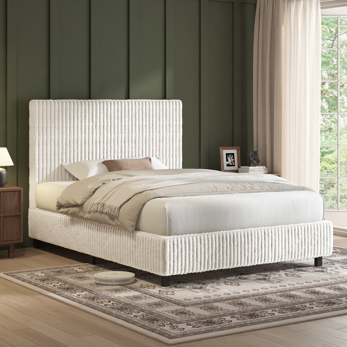 Velmure Corduroy Platform Bed Frame-Twin-Cream
