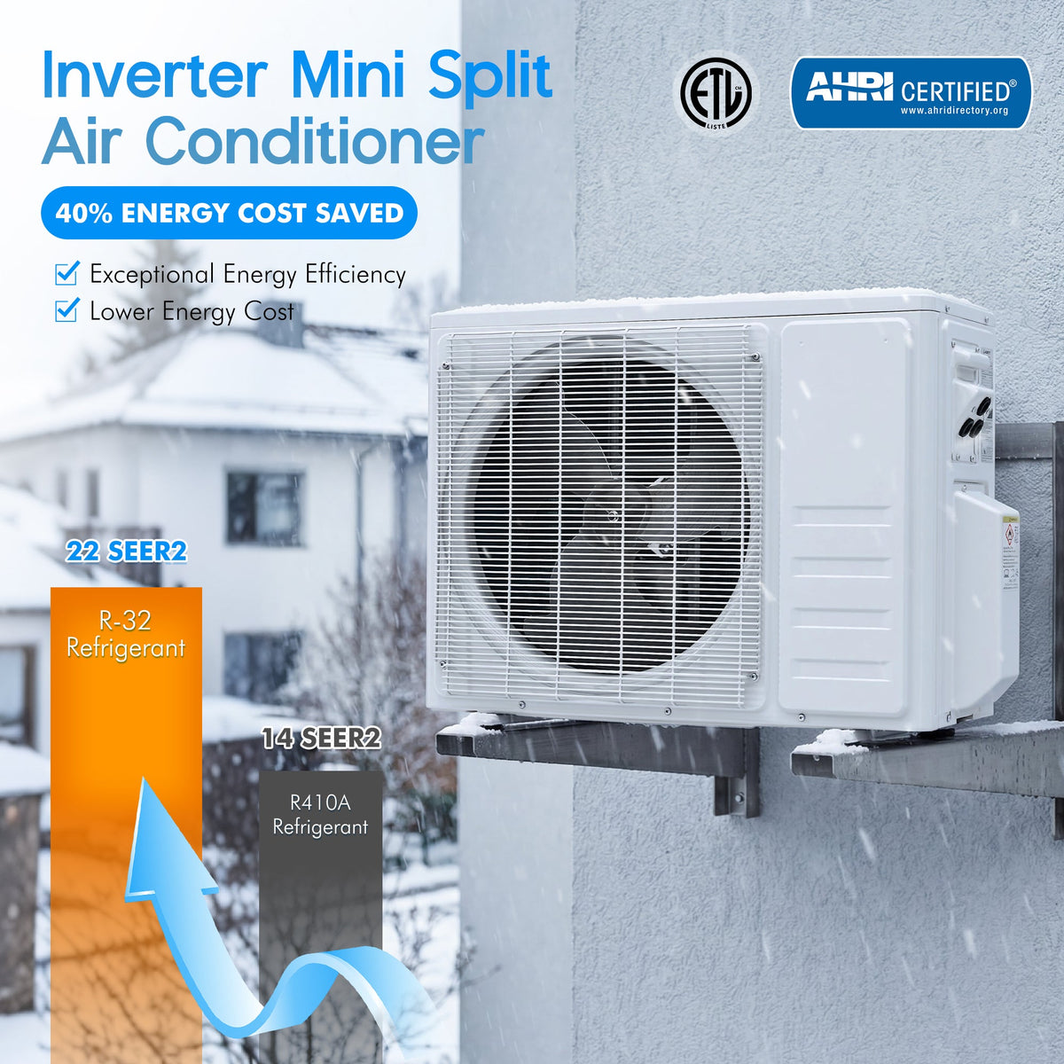 Multi-Zone Ductless Mini Split AC and Heating System (2 & 3 Zone)-3 Zone 28000 BTU (9k+9k+12k)-WIFI