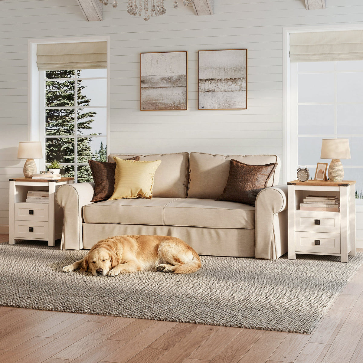 Hub Nightstand Set of 2 Amerlife White &Brown