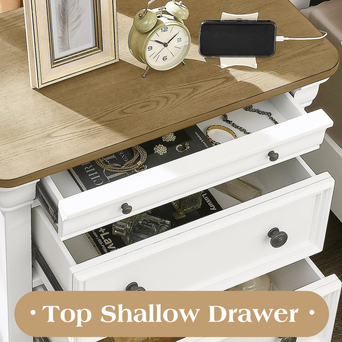 Bun Fully Assembly Wood Nightstand Amerlife White &Brown / 30" W