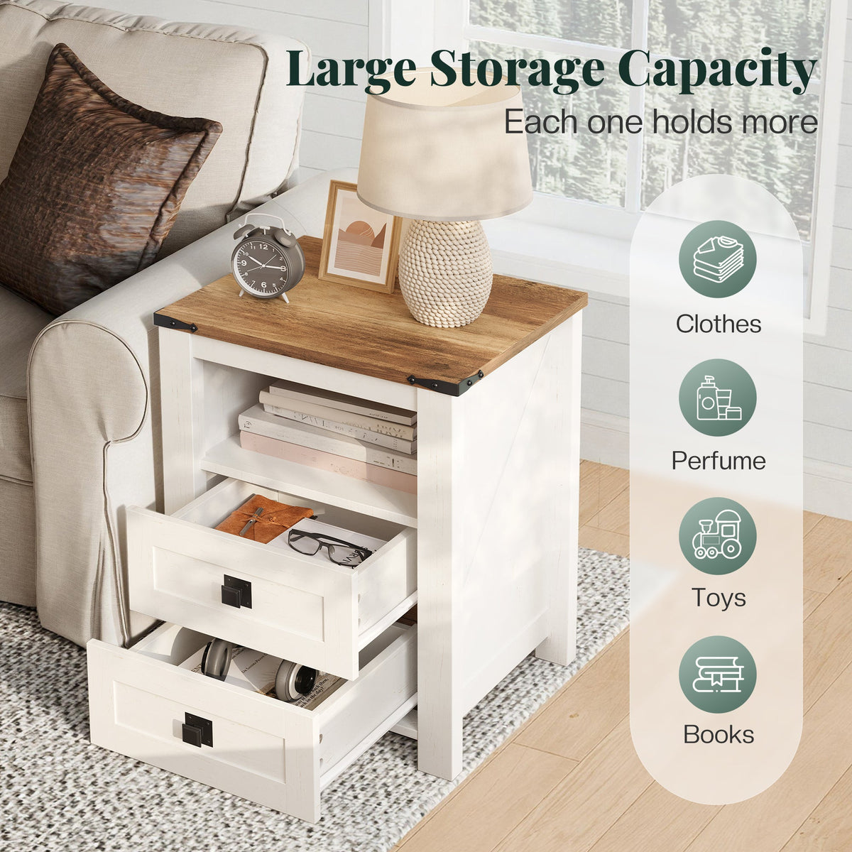 Hub Nightstand Set of 2 Amerlife White &Brown