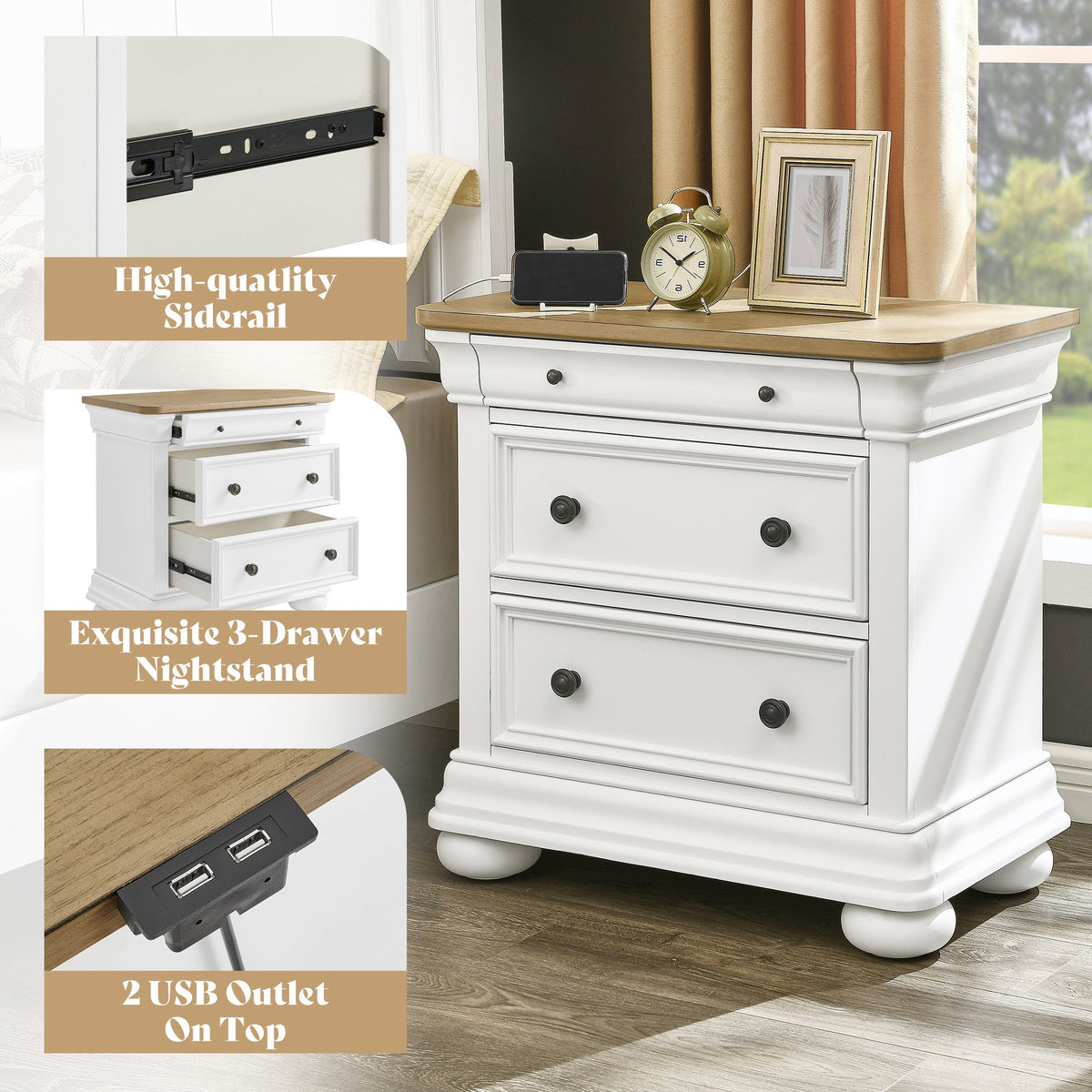 Bun Fully Assembly Wood Nightstand Amerlife White &Brown / 30" W