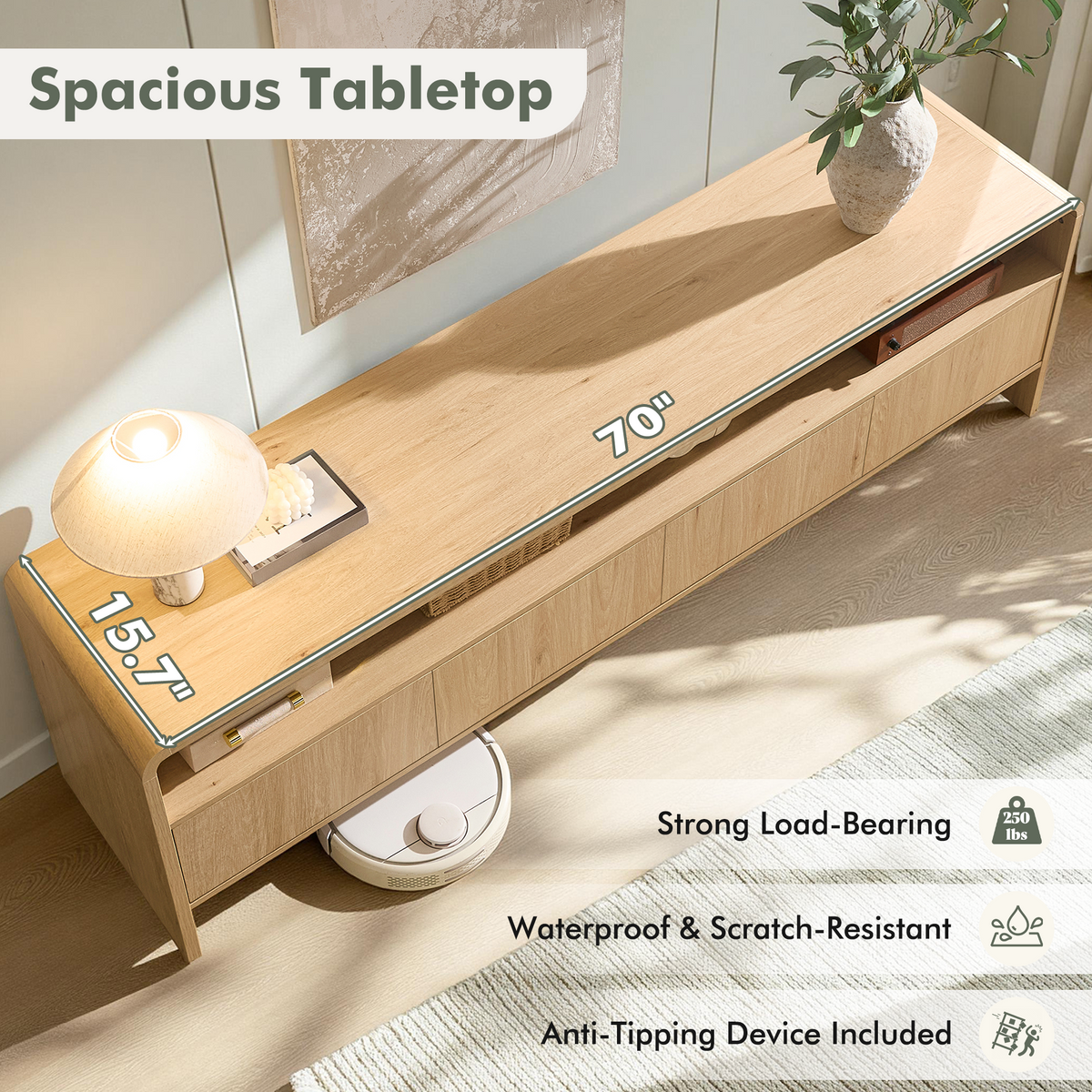 Flat Wood Curved TV Stand-OAK