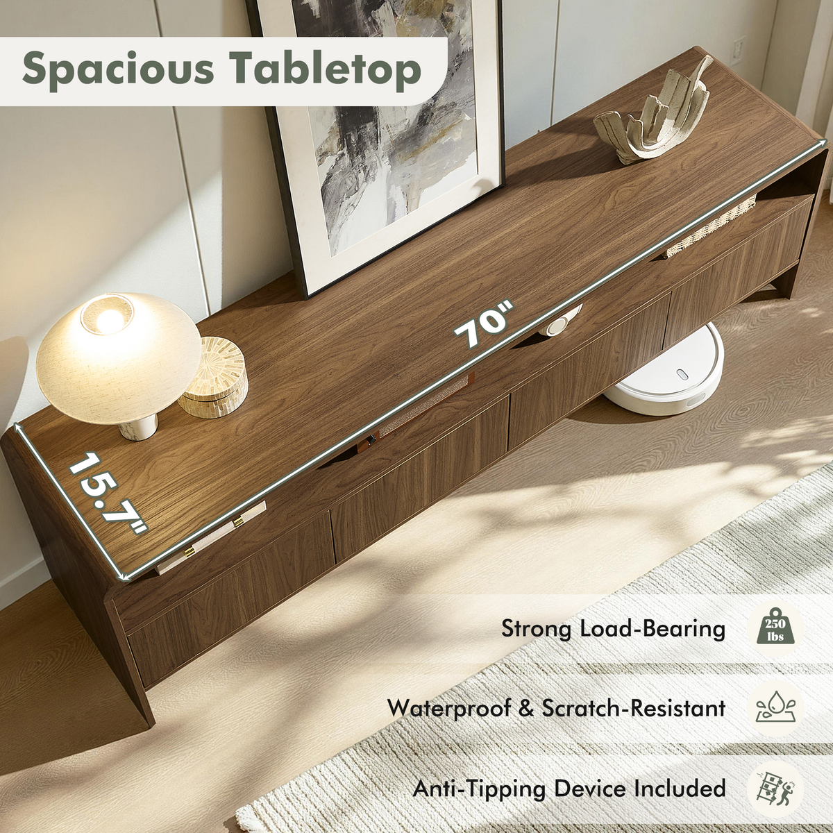 Flat Wood Curved TV Stand-BROWN