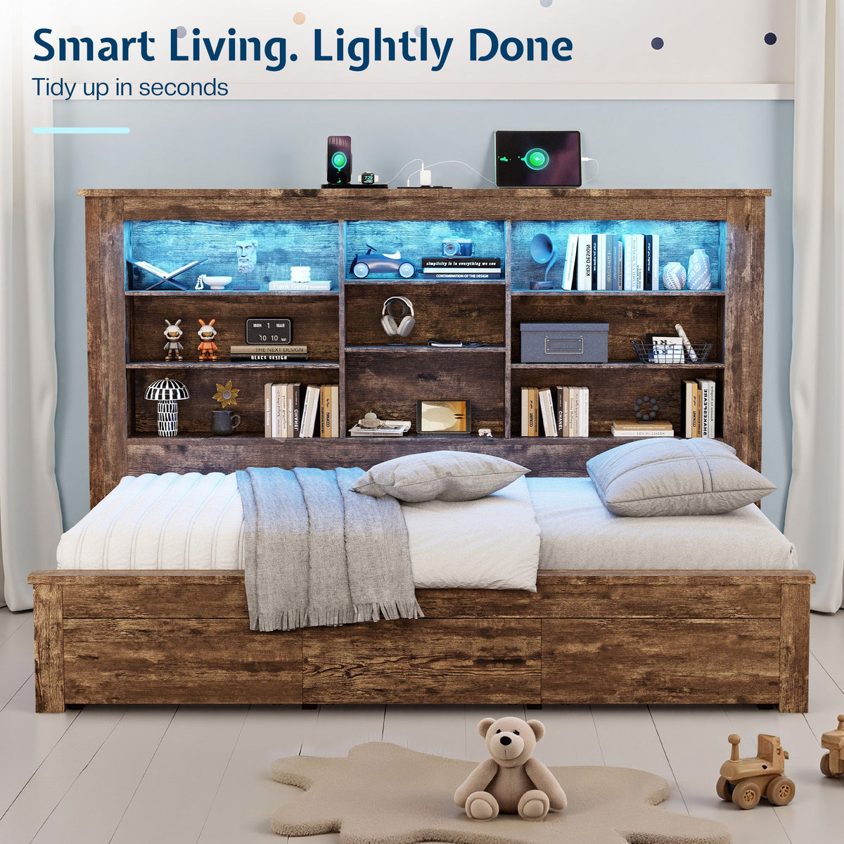 Beam Bed Frame Amerlife Twin / Rustic Dark Oak