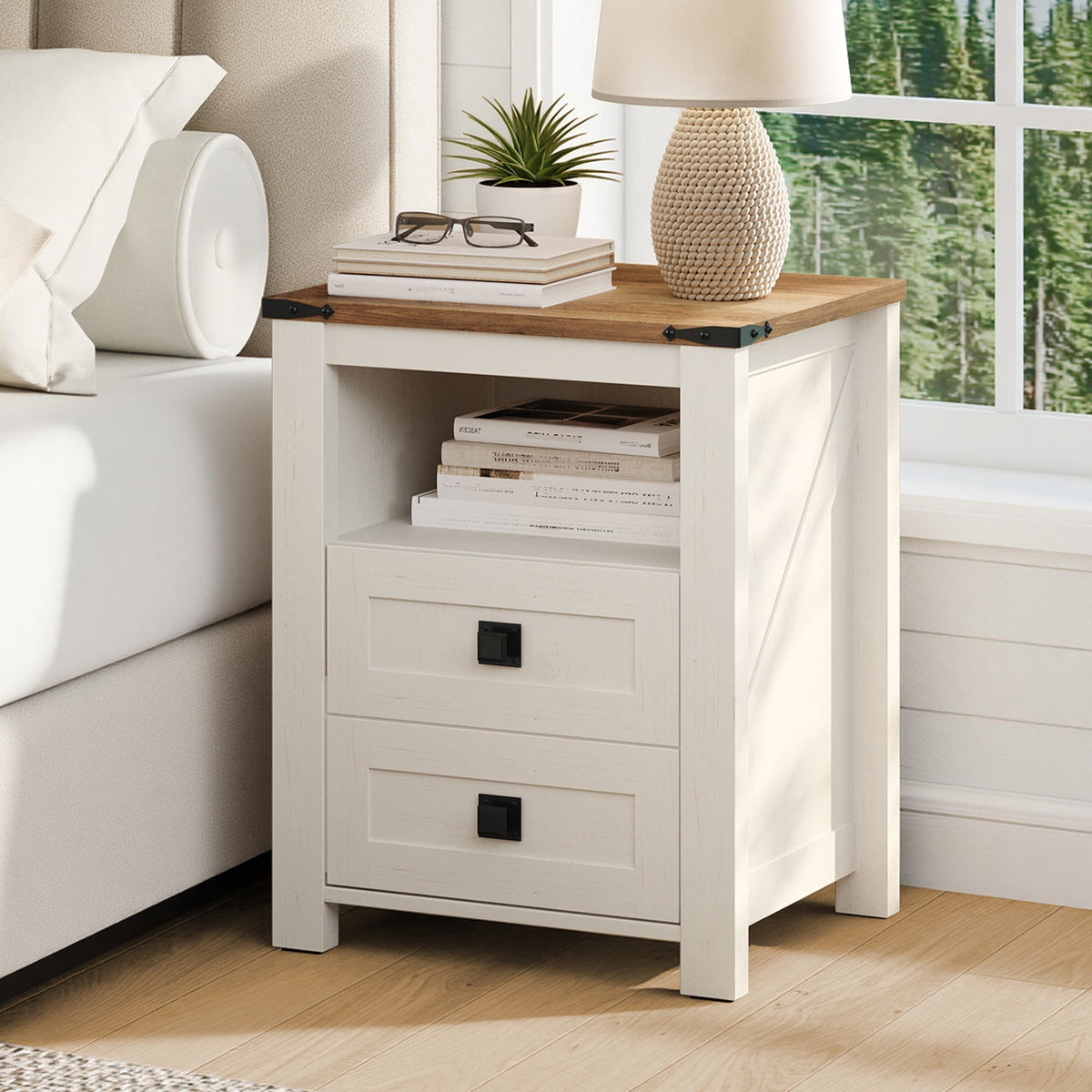 Hub Nightstand Set of 2 Amerlife White &Brown