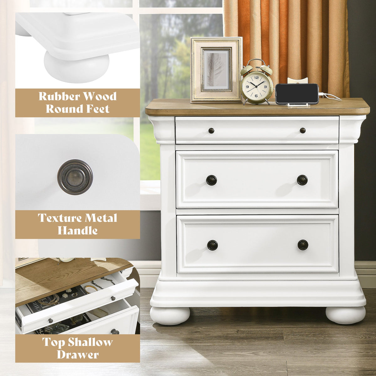 Bun Fully Assembly Wood Nightstand Amerlife White &Brown / 30" W