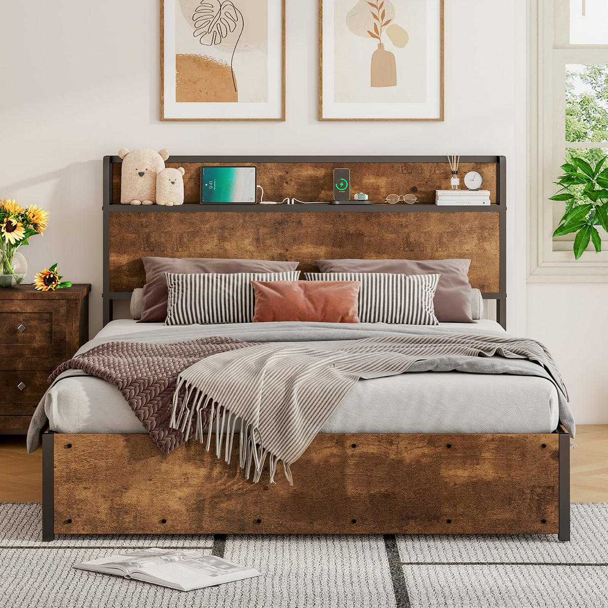 Scribe Storage Bed & 2 Nightstands 3-Piece Set King Rustic Brown