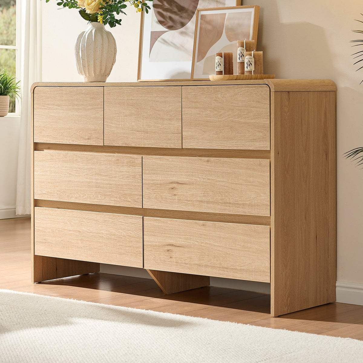 Garyon Modern 7-Drawer Storage Dresser _Light Oak