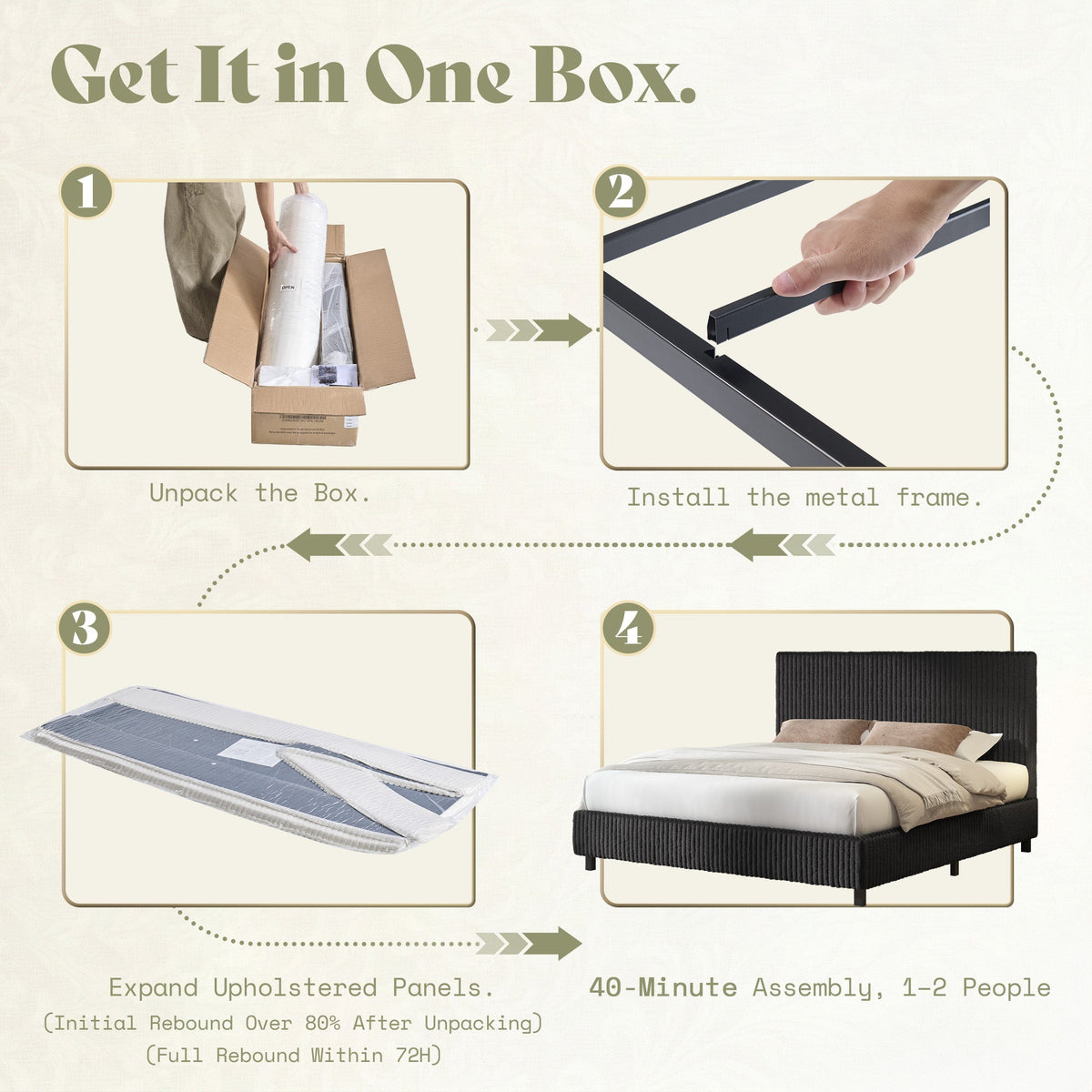 Velmure Corduroy Platform Bed Frame-King-Black