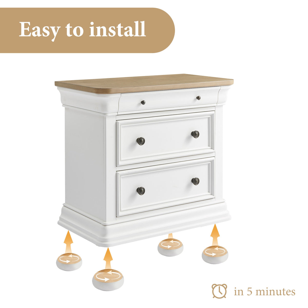 Bun Fully Assembly Wood Nightstand Amerlife White &Brown / 30" W