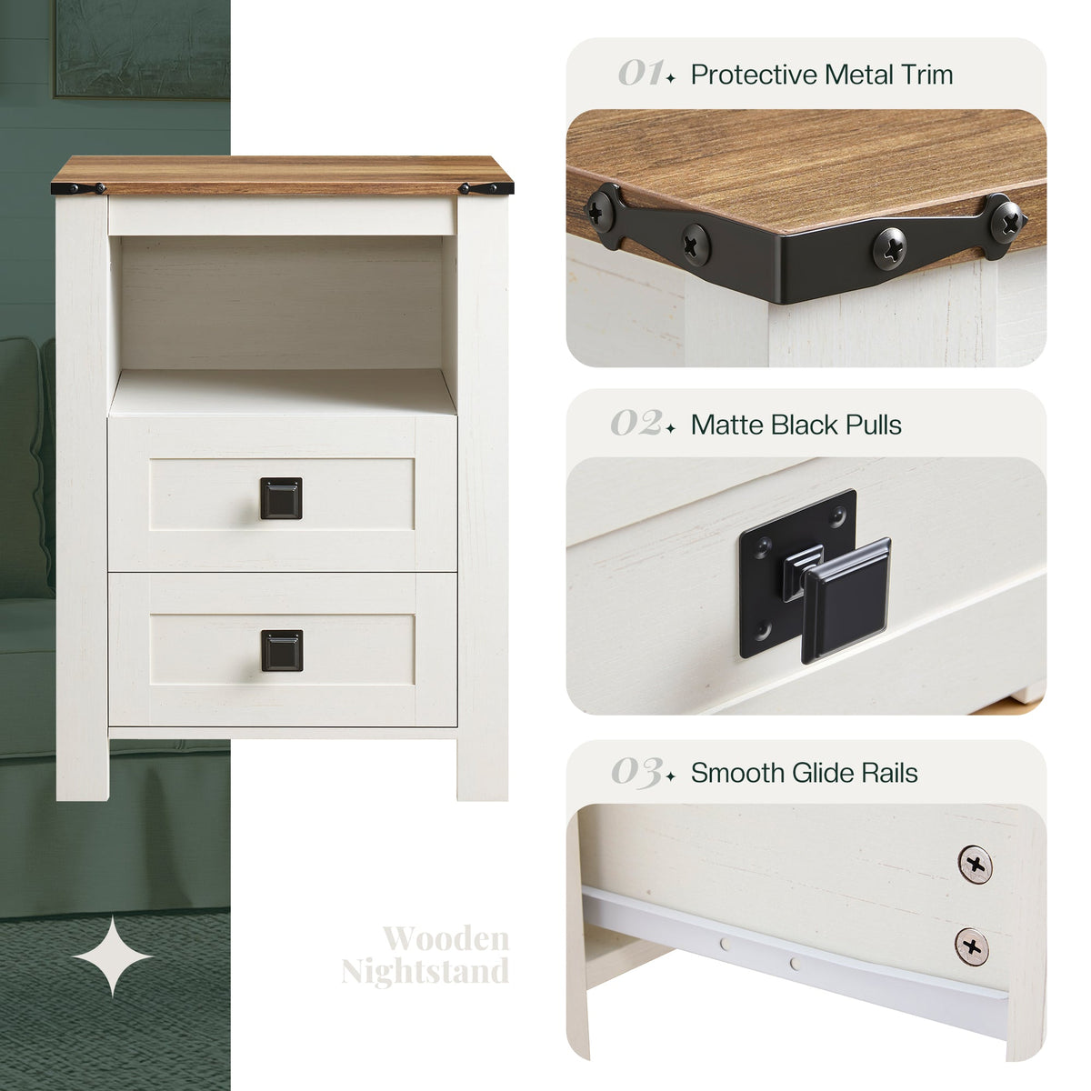 Hub Nightstand Set of 2 Amerlife White &Brown