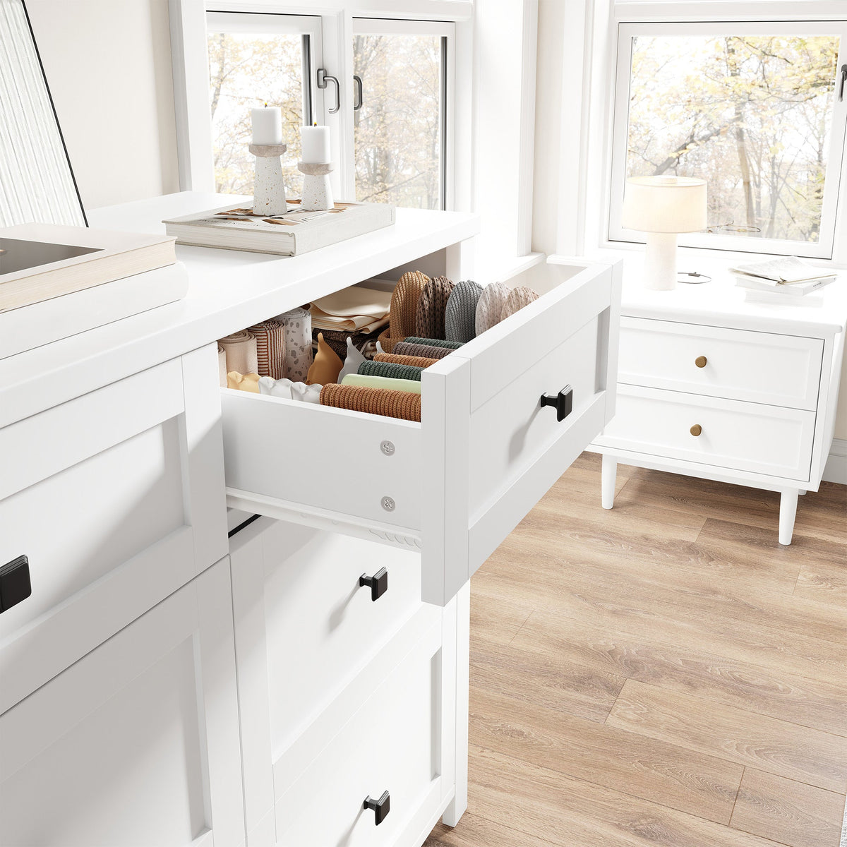 Faux 41" Dresser with Built-in Mini Fridge -White
