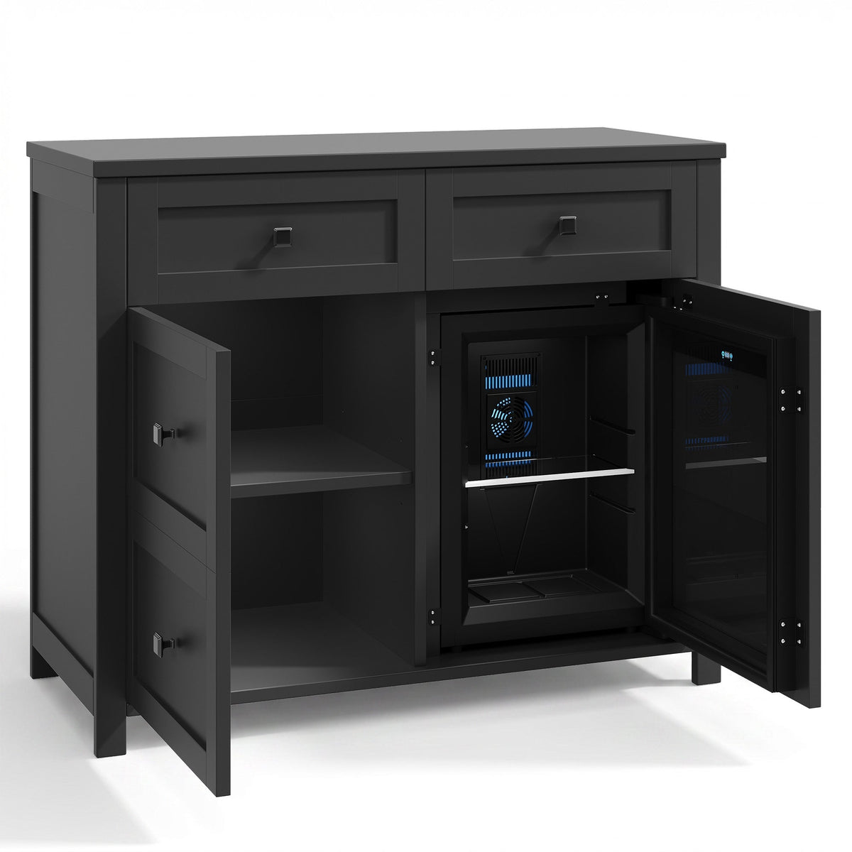 Faux 41" Dresser with Built-in Mini Fridge -Black