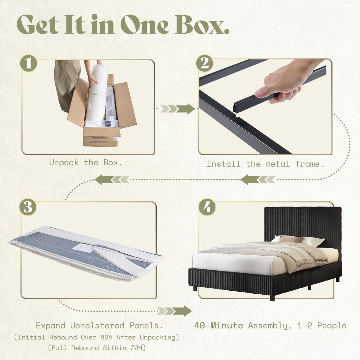 Velmure Corduroy Platform Bed Frame-Twin-Black