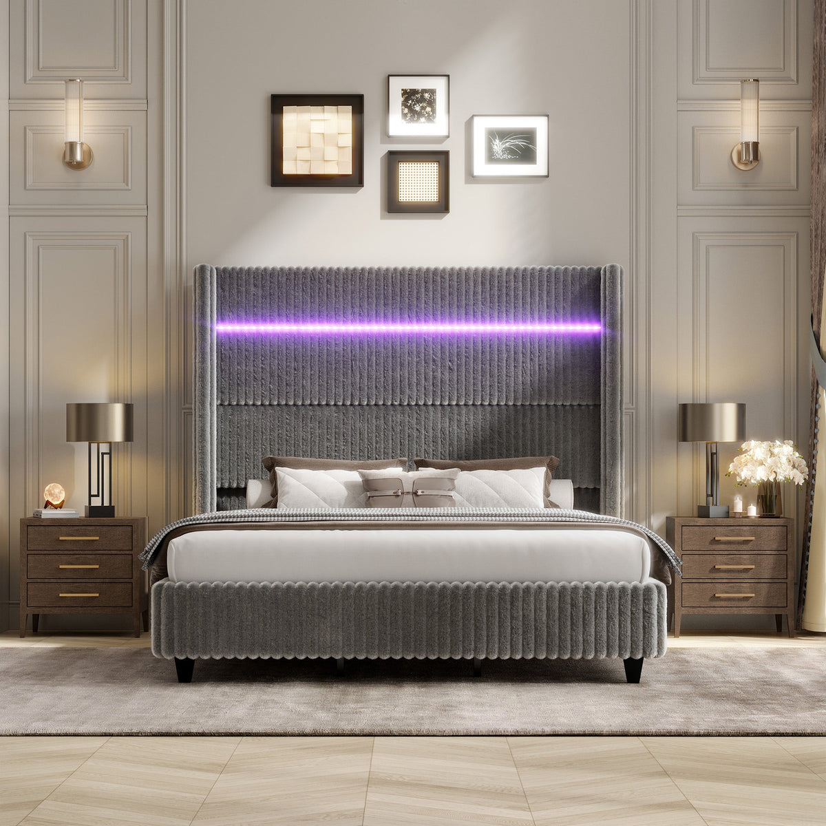Warren Faux-Fur Bed Frame Amerlife Gray / California king
