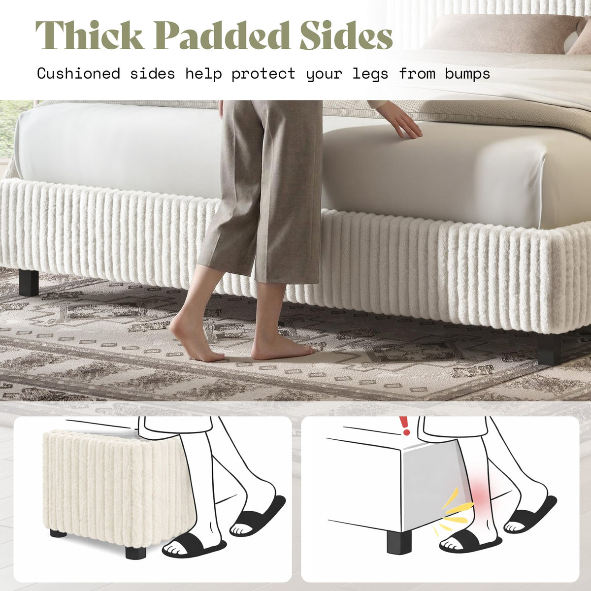 Velmure Corduroy Platform Bed Frame-King-Cream