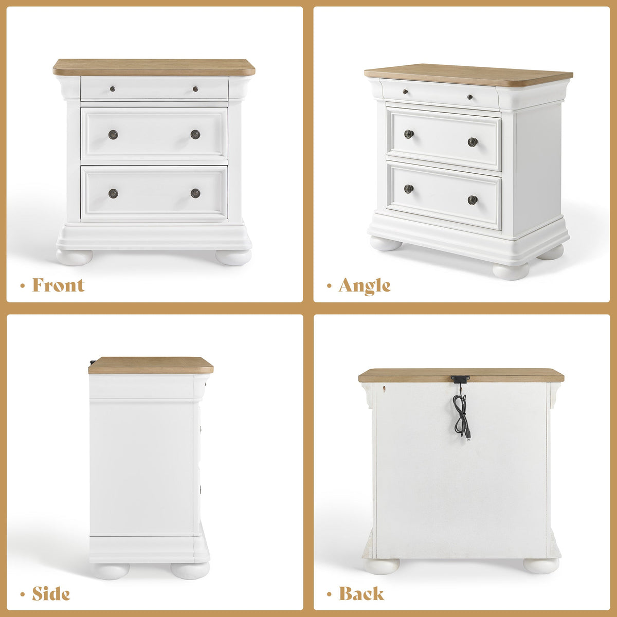 Bun Fully Assembly Wood Nightstand Amerlife White &Brown / 30" W