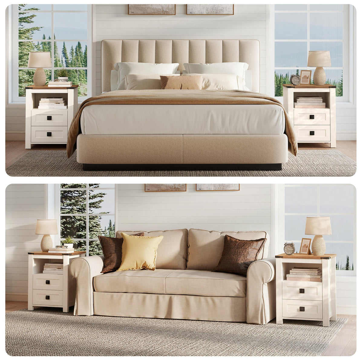 Hub Nightstand Set of 2 Amerlife White &Brown