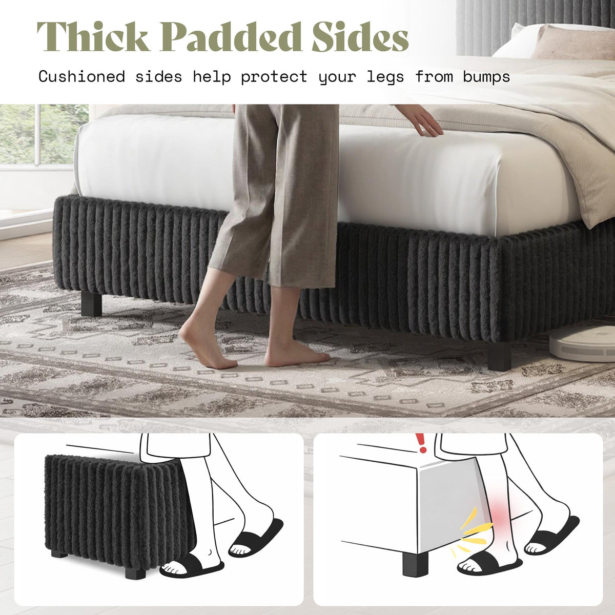 Velmure Corduroy Platform Bed Frame-Twin-Black