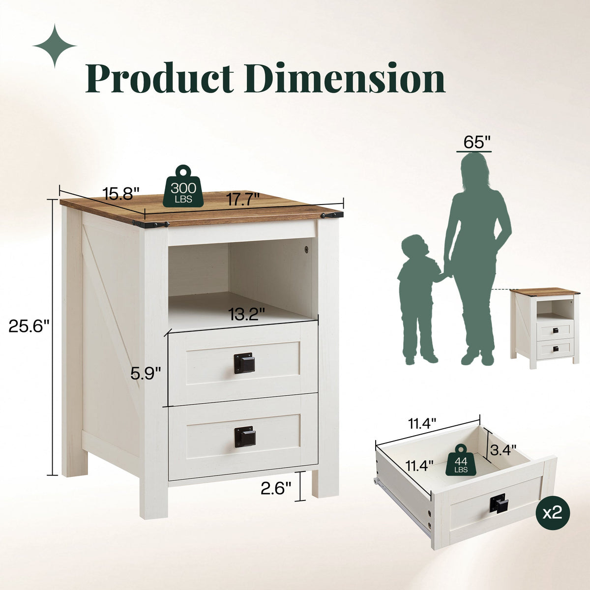 Hub Nightstand Set of 2 Amerlife White &Brown