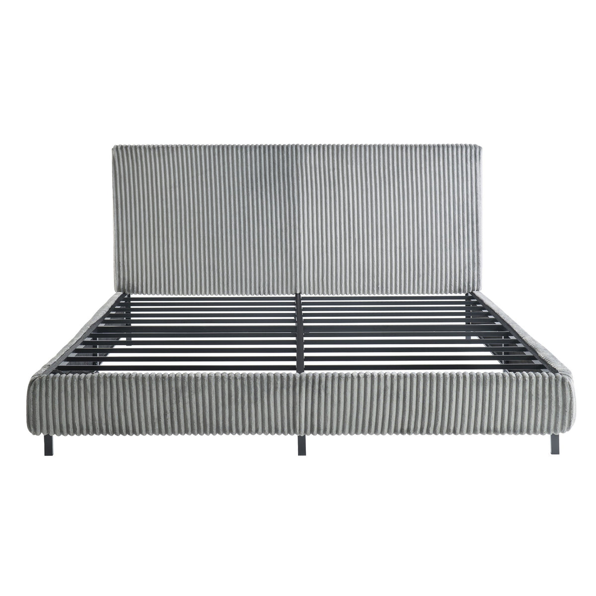 Velmure Corduroy Platform Bed Frame-Queen-Grey