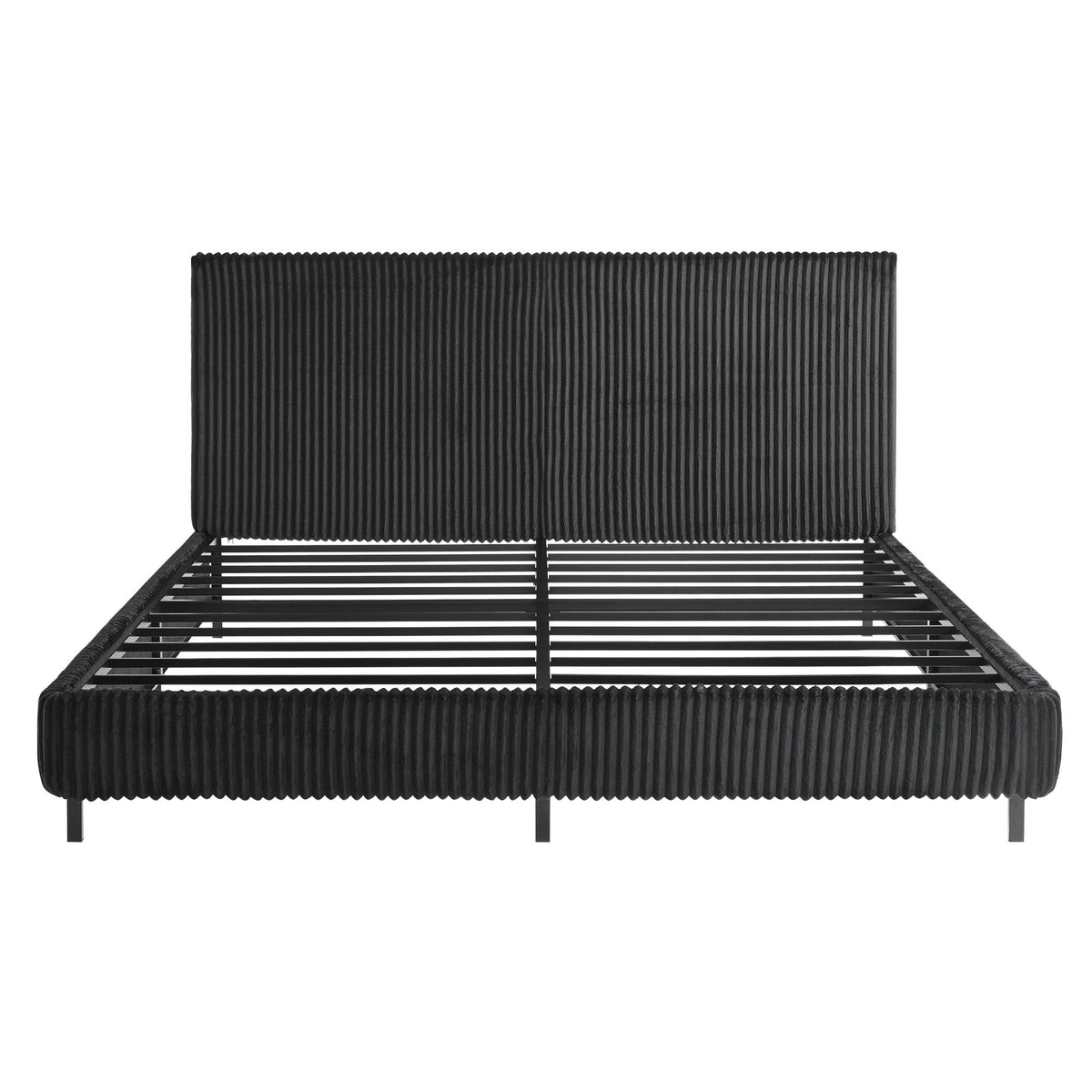 Velmure Corduroy Platform Bed Frame-King-Black