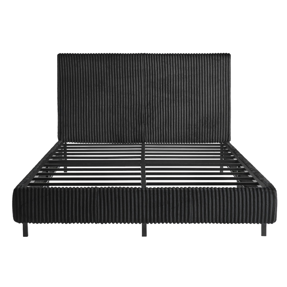 Velmure Corduroy Platform Bed Frame-Queen-Black