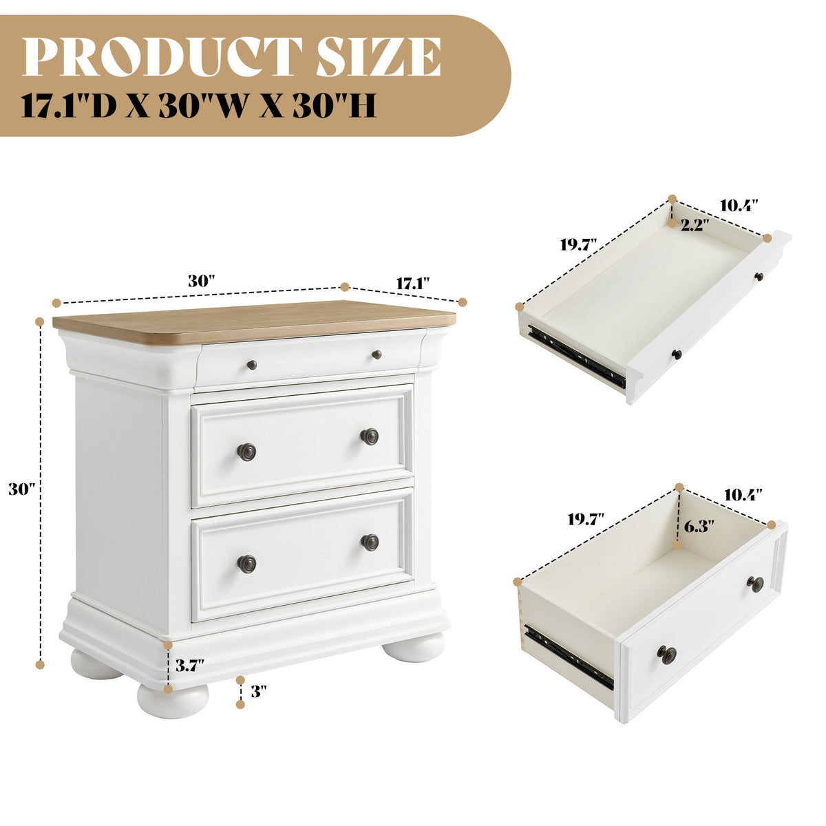 Bun Fully Assembly Wood Nightstand Amerlife White &Brown / 30" W