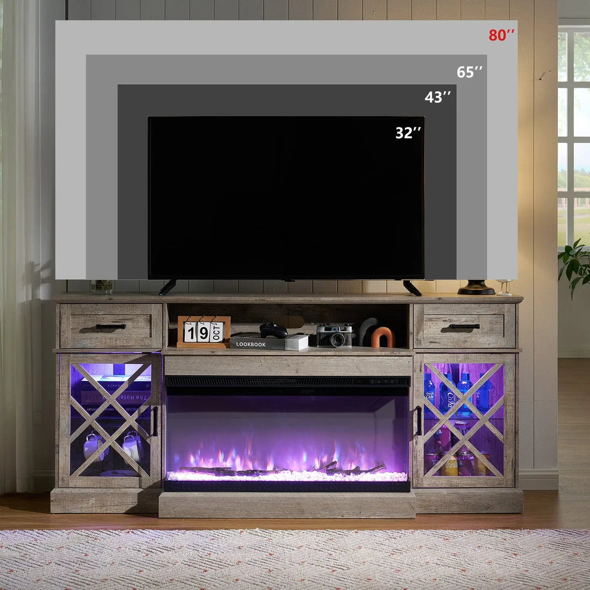 Austin 70" Fireplace TV Stand - Light Gray