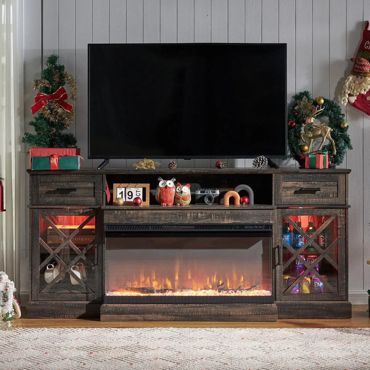 Austin 70" Fireplace TV Stand - Dark Oak Wood