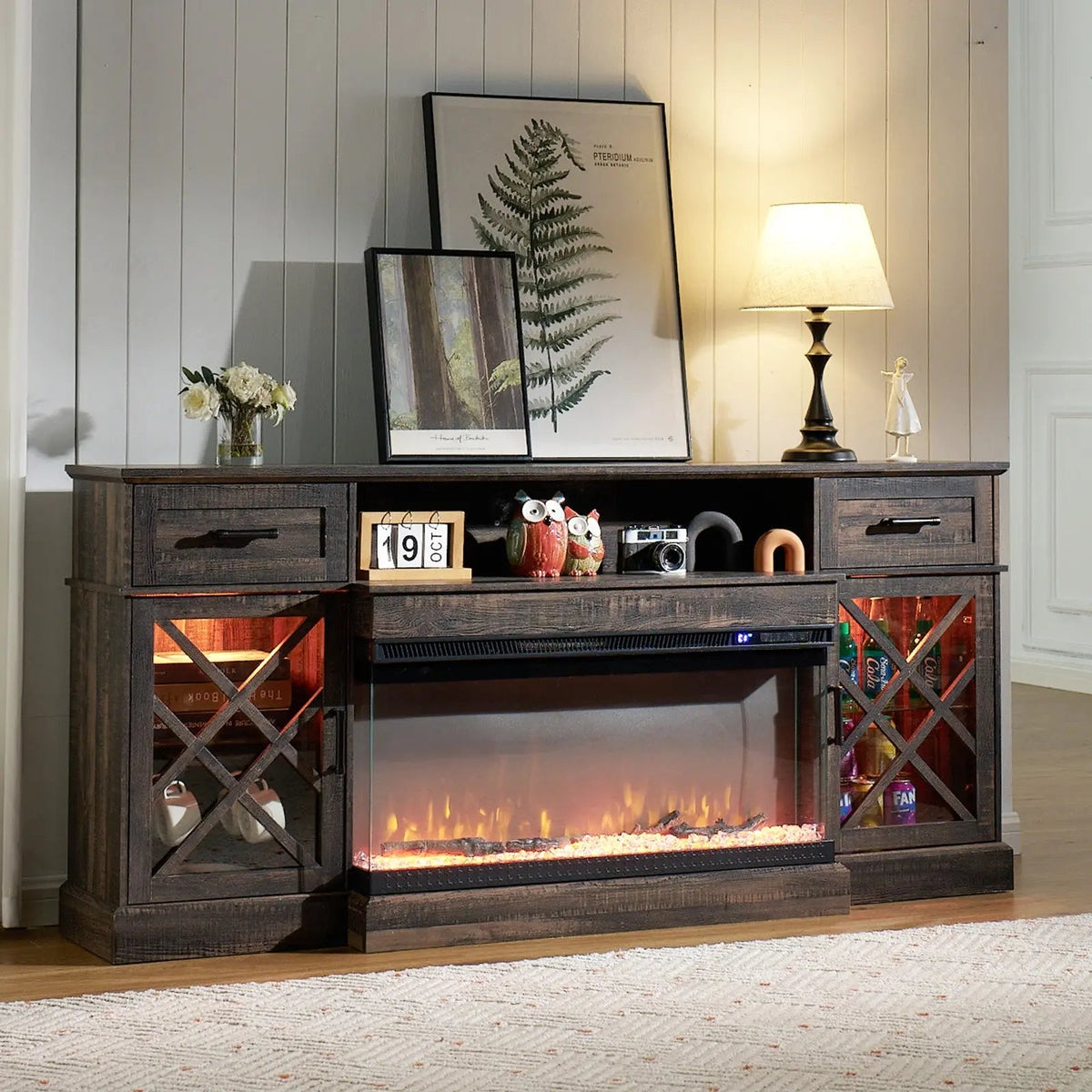 Austin 70" Fireplace TV Stand - Dark Oak Wood